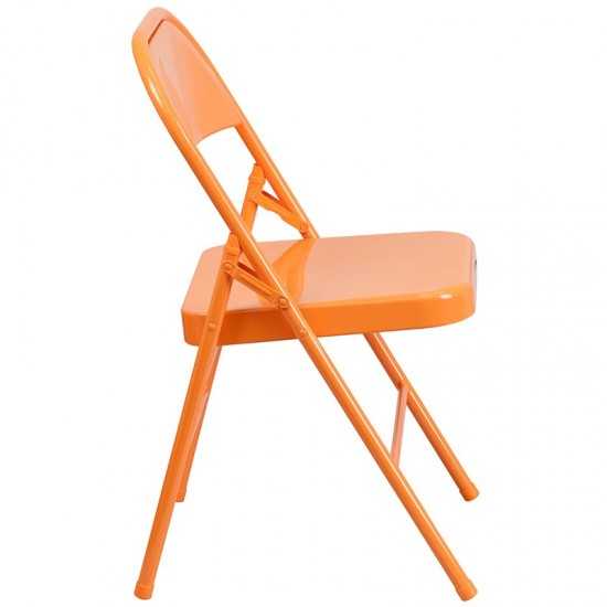 Series Orange Marmalade Triple Braced & Double Hinged Metal Folding Chair