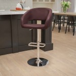 Contemporary Brown Vinyl Adjustable Height Barstool with Rounded Mid-Back and Chrome Base