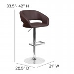 Contemporary Brown Vinyl Adjustable Height Barstool with Rounded Mid-Back and Chrome Base