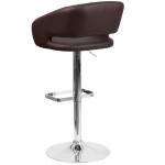 Contemporary Brown Vinyl Adjustable Height Barstool with Rounded Mid-Back and Chrome Base