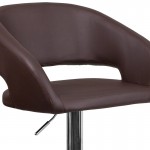 Contemporary Brown Vinyl Adjustable Height Barstool with Rounded Mid-Back and Chrome Base