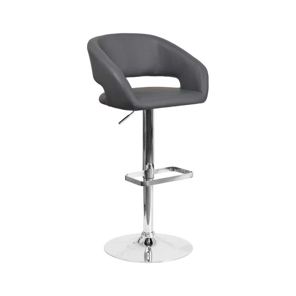 Contemporary Gray Vinyl Adjustable Height Barstool with Rounded Mid-Back and Chrome Base Contemporary Gray Vinyl Adjustable Height Barstool with Rounded Mid-Back and Chrome Base