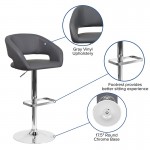 Contemporary Gray Vinyl Adjustable Height Barstool with Rounded Mid-Back and Chrome Base