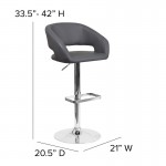 Contemporary Gray Vinyl Adjustable Height Barstool with Rounded Mid-Back and Chrome Base