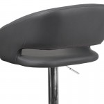 Contemporary Gray Vinyl Adjustable Height Barstool with Rounded Mid-Back and Chrome Base