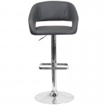 Contemporary Gray Vinyl Adjustable Height Barstool with Rounded Mid-Back and Chrome Base