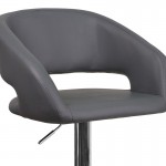 Contemporary Gray Vinyl Adjustable Height Barstool with Rounded Mid-Back and Chrome Base
