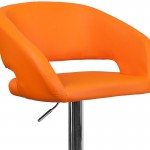 Contemporary Orange Vinyl Adjustable Height Barstool with Rounded Mid-Back and Chrome Base