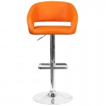 Contemporary Orange Vinyl Adjustable Height Barstool with Rounded Mid-Back and Chrome Base