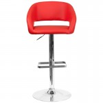 Contemporary Red Vinyl Adjustable Height Barstool with Rounded Mid-Back and Chrome Base