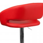 Contemporary Red Vinyl Adjustable Height Barstool with Rounded Mid-Back and Chrome Base