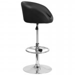 Contemporary Black Vinyl Adjustable Height Barstool with Barrel Back and Chrome Base