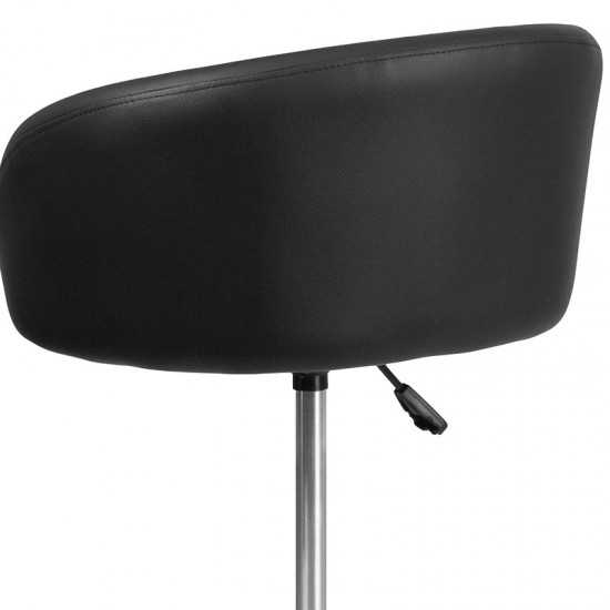 Contemporary Black Vinyl Adjustable Height Barstool with Barrel Back and Chrome Base