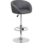 Contemporary Gray Vinyl Adjustable Height Barstool with Barrel Back and Chrome Base