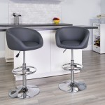 Contemporary Gray Vinyl Adjustable Height Barstool with Barrel Back and Chrome Base