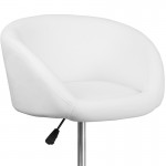 Contemporary White Vinyl Adjustable Height Barstool with Barrel Back and Chrome Base