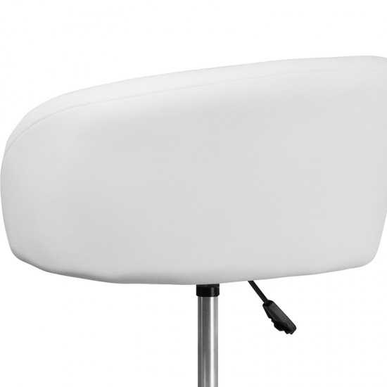 Contemporary White Vinyl Adjustable Height Barstool with Barrel Back and Chrome Base