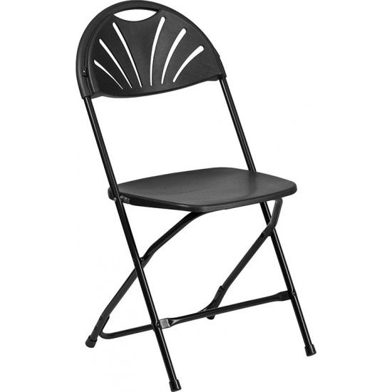 650 lb. Capacity Black Plastic Fan Back Folding Chair