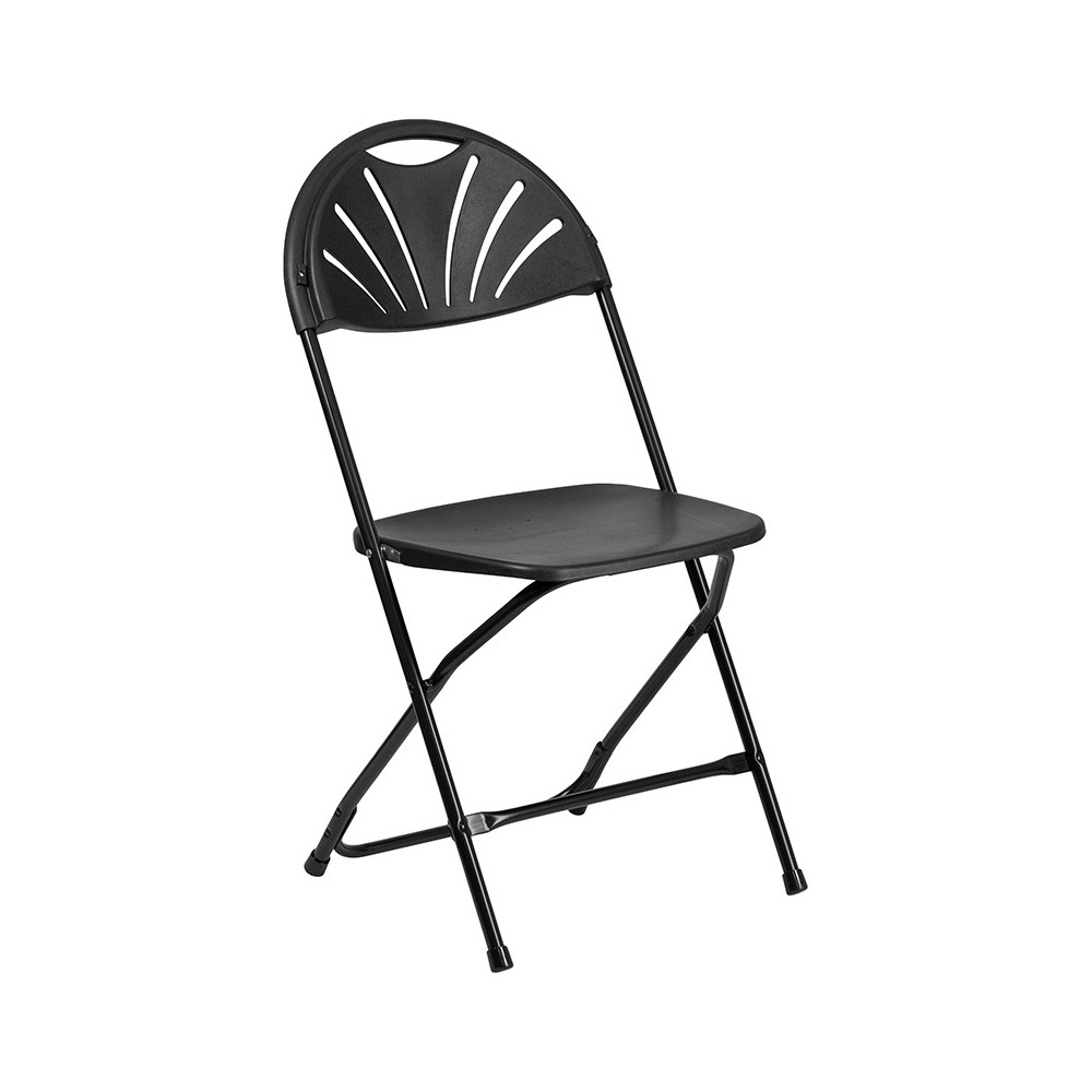 650 lb. Capacity Black Plastic Fan Back Folding Chair