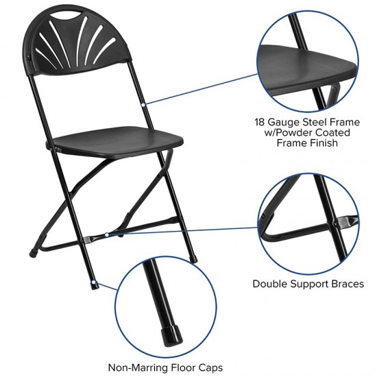 650 lb. Capacity Black Plastic Fan Back Folding Chair