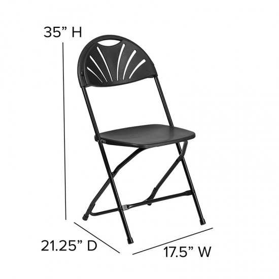 650 lb. Capacity Black Plastic Fan Back Folding Chair