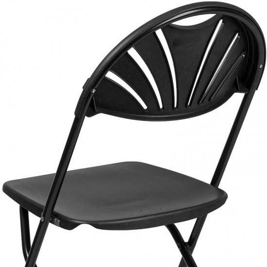 650 lb. Capacity Black Plastic Fan Back Folding Chair