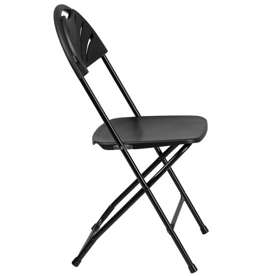 650 lb. Capacity Black Plastic Fan Back Folding Chair