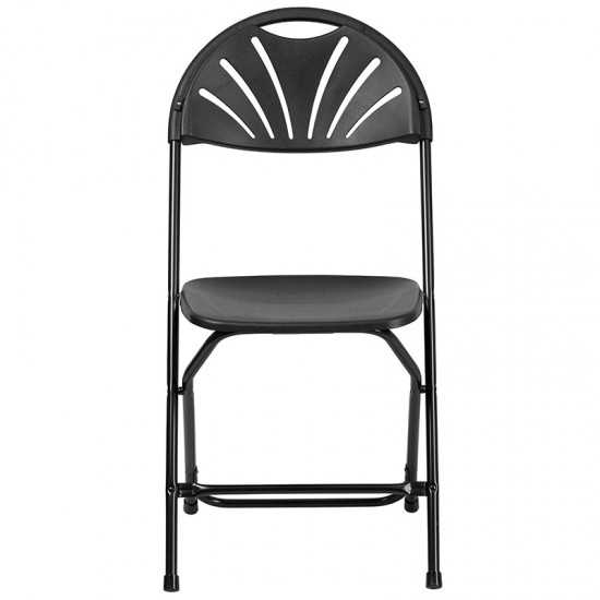 650 lb. Capacity Black Plastic Fan Back Folding Chair