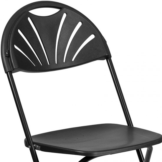 650 lb. Capacity Black Plastic Fan Back Folding Chair