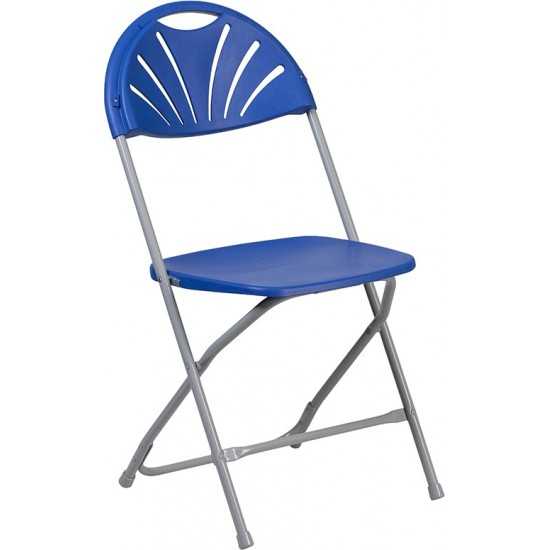 650 lb. Capacity Blue Plastic Fan Back Folding Chair