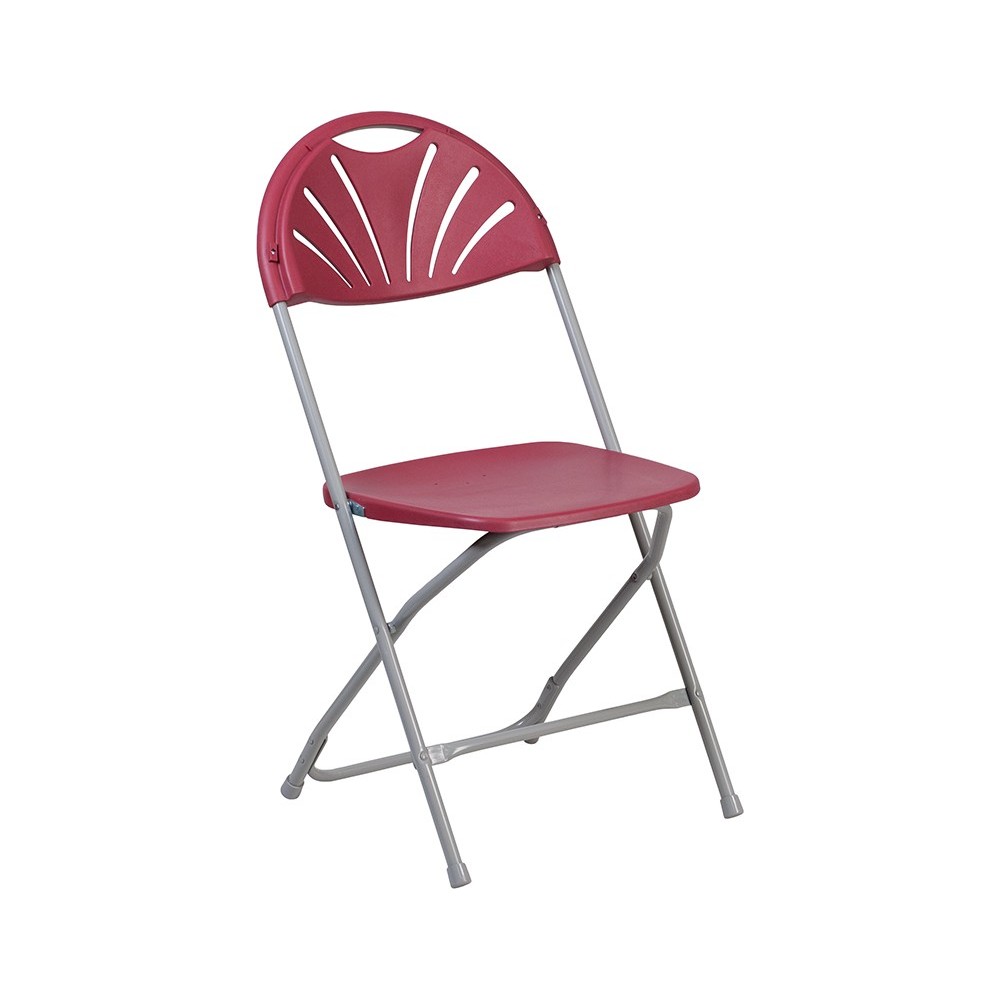 650 lb. Capacity Burgundy Plastic Fan Back Folding Chair