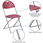 650 lb. Capacity Burgundy Plastic Fan Back Folding Chair