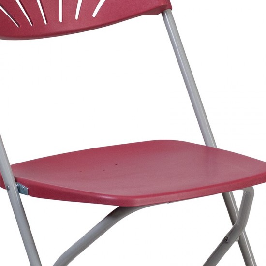 650 lb. Capacity Burgundy Plastic Fan Back Folding Chair