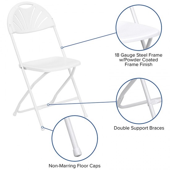 650 lb. Capacity White Plastic Fan Back Folding Chair