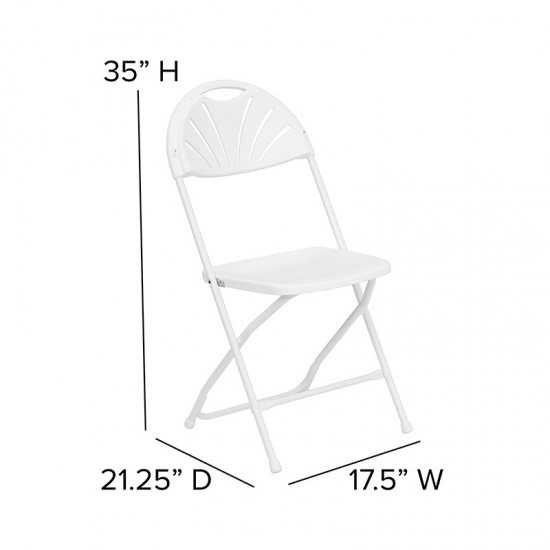 650 lb. Capacity White Plastic Fan Back Folding Chair