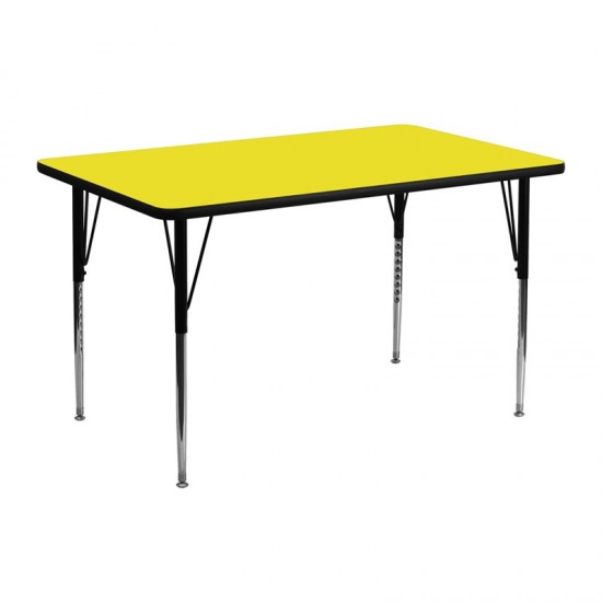 24''W x 48''L Rectangular Yellow HP Laminate Activity Table - Standard Height Adjustable Legs