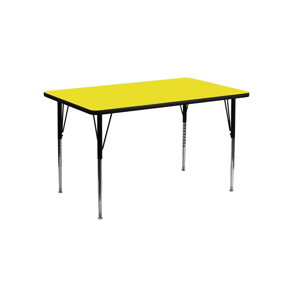 24''W x 48''L Rectangular Yellow HP Laminate Activity Table - Standard Height Adjustable Legs