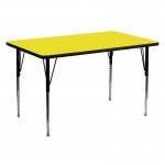 30''W x 60''L Rectangular Yellow HP Laminate Activity Table - Standard Height Adjustable Legs