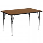 30\'\'W x 72\'\'L Rectangular Oak HP Laminate Activity Table - Standard Height Adjustable Legs