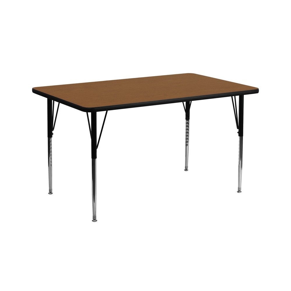 30''W x 72''L Rectangular Oak HP Laminate Activity Table - Standard Height Adjustable Legs