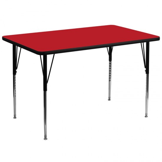 36''W x 72''L Rectangular Red HP Laminate Activity Table - Standard Height Adjustable Legs