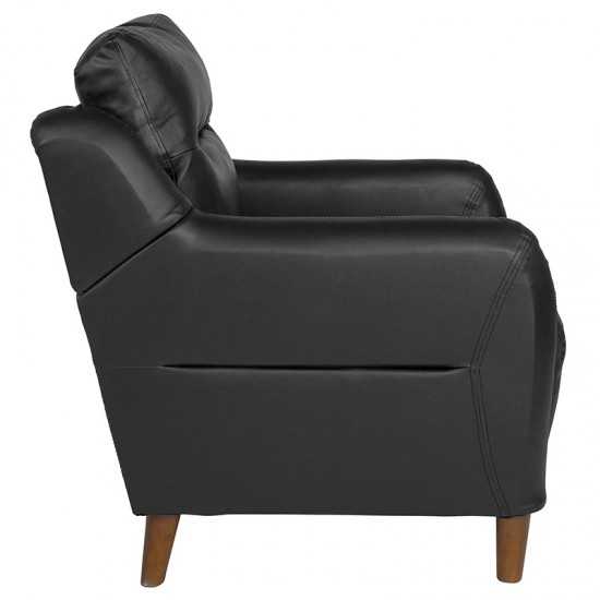 Newton Hill Upholstered Bustle Back Arm Chair in Black LeatherSoft