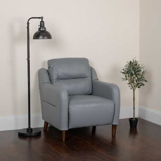 Newton Hill Upholstered Bustle Back Arm Chair in Gray LeatherSoft