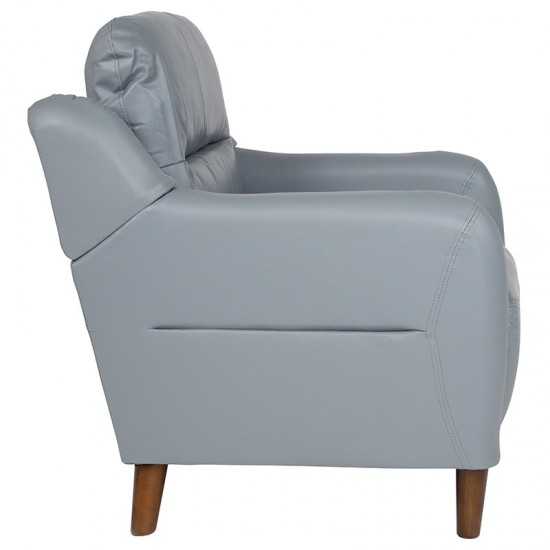 Newton Hill Upholstered Bustle Back Arm Chair in Gray LeatherSoft