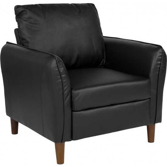 Milton Park Upholstered Plush Pillow Back Arm Chair in Black LeatherSoft