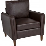 Milton Park Upholstered Plush Pillow Back Arm Chair in Brown LeatherSoft