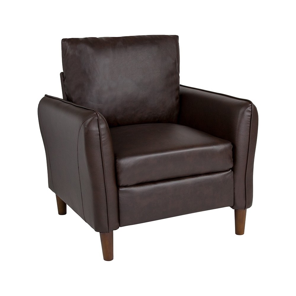 Milton Park Upholstered Plush Pillow Back Arm Chair in Brown LeatherSoft