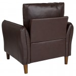 Milton Park Upholstered Plush Pillow Back Arm Chair in Brown LeatherSoft