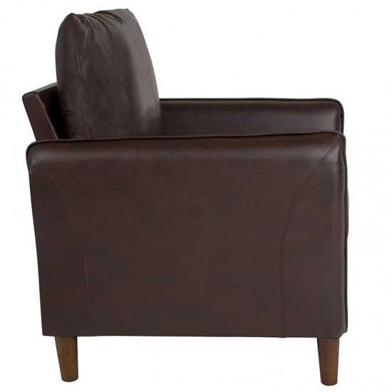 Milton Park Upholstered Plush Pillow Back Arm Chair in Brown LeatherSoft