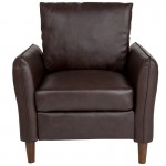 Milton Park Upholstered Plush Pillow Back Arm Chair in Brown LeatherSoft